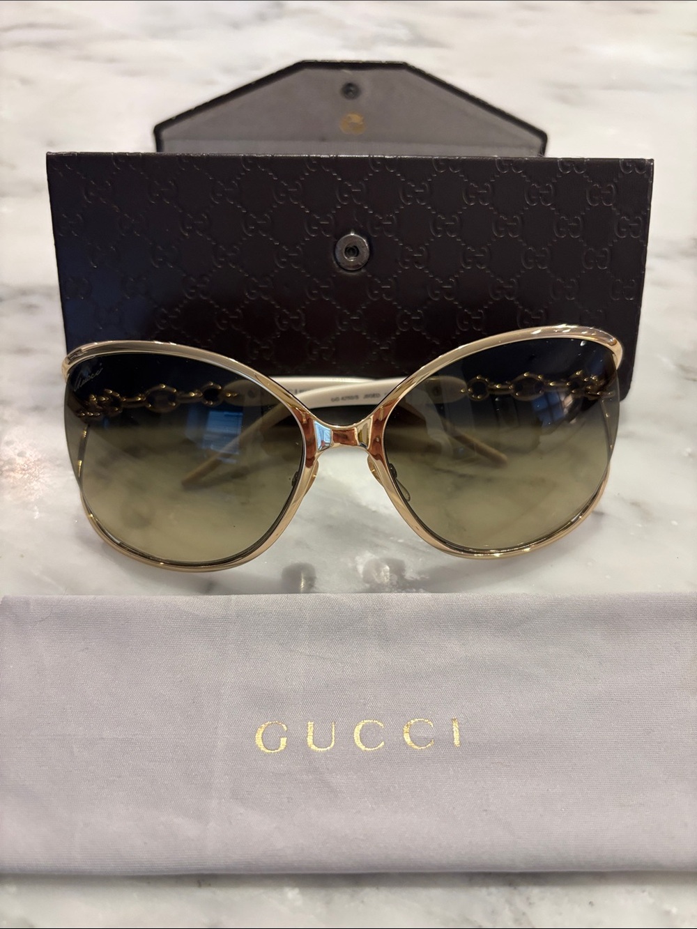 Gucci Gold Frame Sunglasses with Green Gradient Lenses
